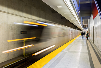 Photo of a subway train leaving the station