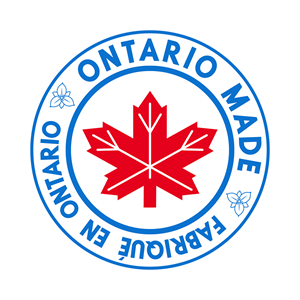 Ontario Made logo featuring red maple leaf and two trilliums.