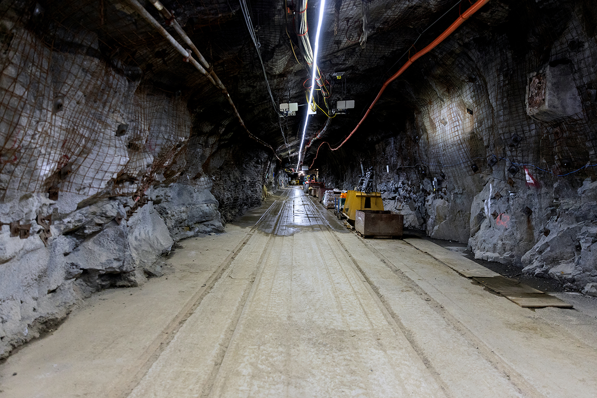 Photo of an underground mine with various mining equipment in Sudbury, Ontario.